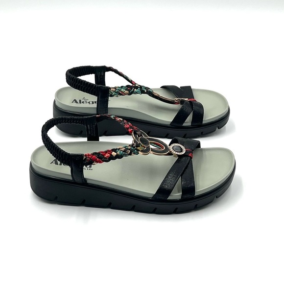 Alegria Roz Sandals Women’s Sz 8 Black Multi Color Vegan Comfort Platform Wedge - Picture 4 of 10